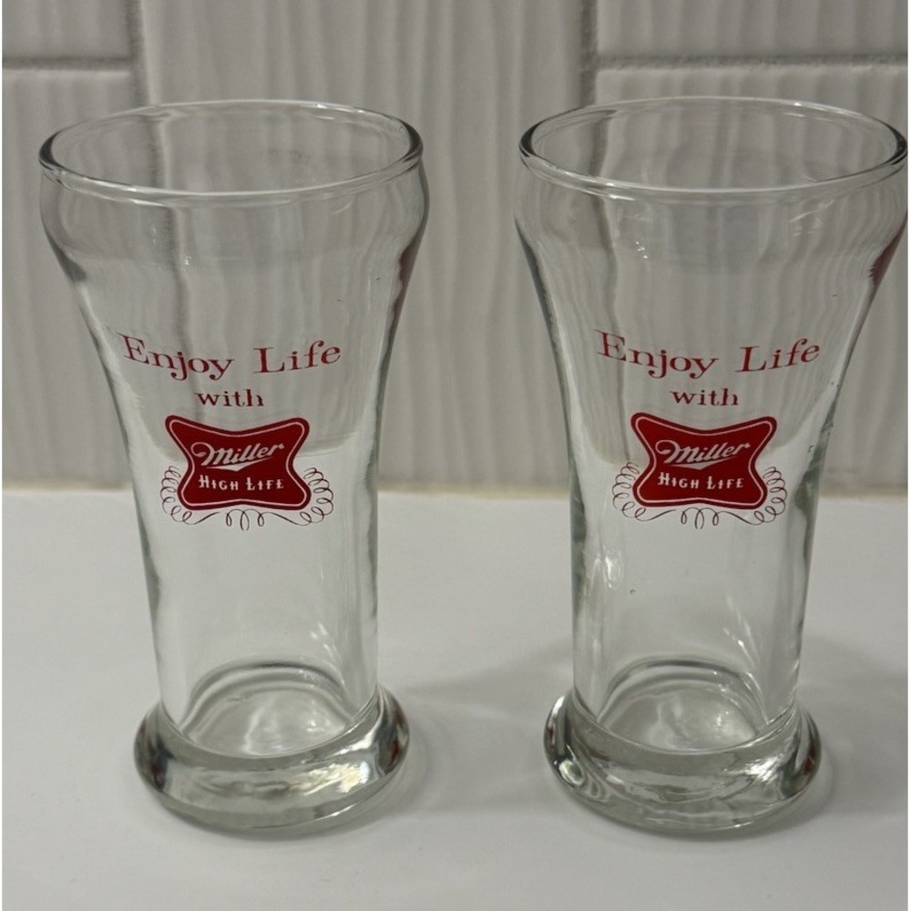 Miller High Life Collectible Beer Glass Red Logo Lot 2 Breweriana Barware MCM
